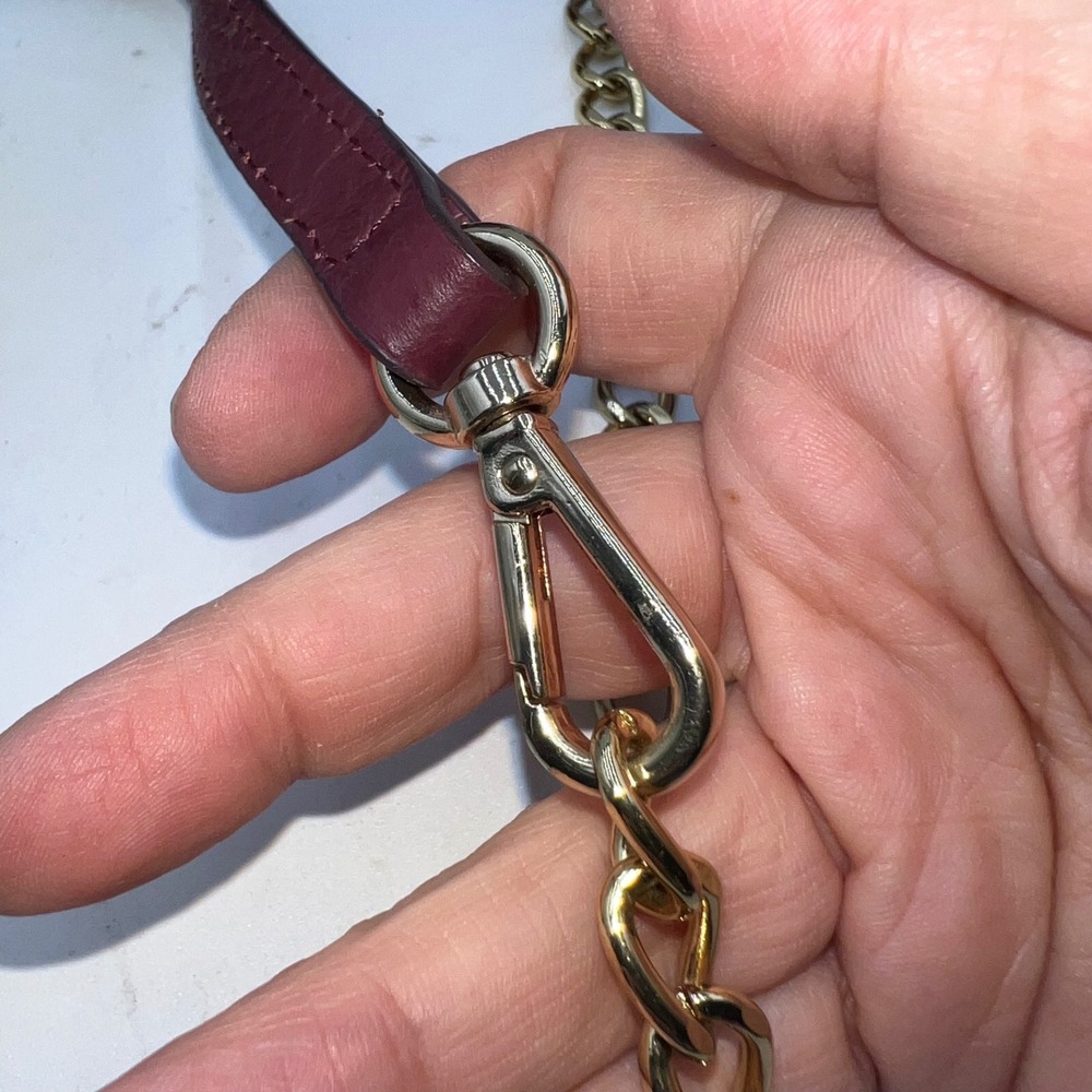 Lodis Burgundy Pebble Leather Crossbody Bag Gold Chain Strap Zip Top - Picture 4 of 11